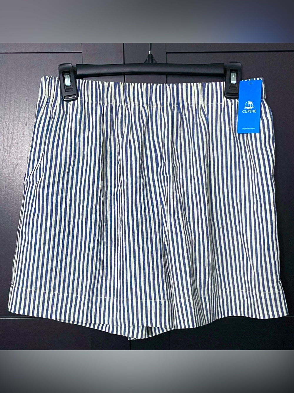 CUPSHE Blue & White Striped High Waisted Elastic Shorts - NWT - L